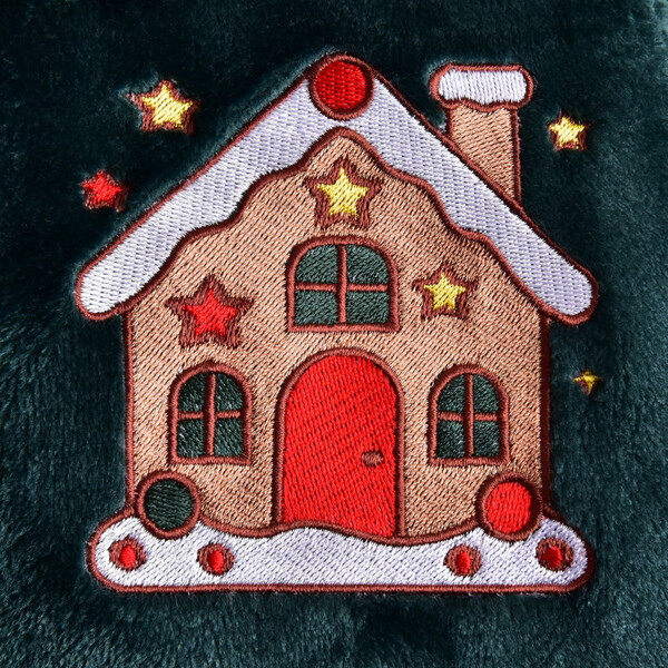 Новогодний плед-покрывало, 170 x 210 см, двуспальный, Велсофт, супер мягкий, с вышивкой рождественский изумрудный домик, зеленый, ТМ IDEIA - изображение 1