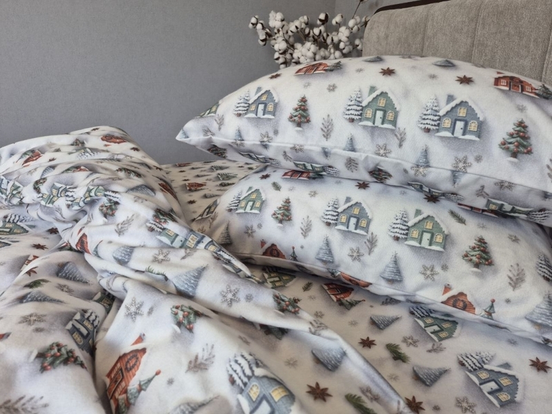 Комплект постільної білизни Новорічна Ніч Turkish Flannel 5D білий з будиночками - зображення 11
