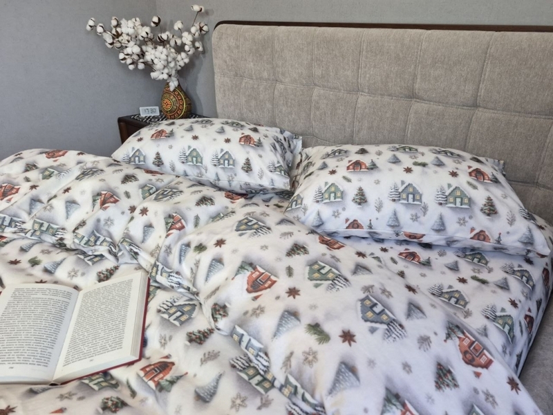 Комплект постільної білизни Новорічна Ніч Turkish Flannel 5D білий з будиночками - зображення 14