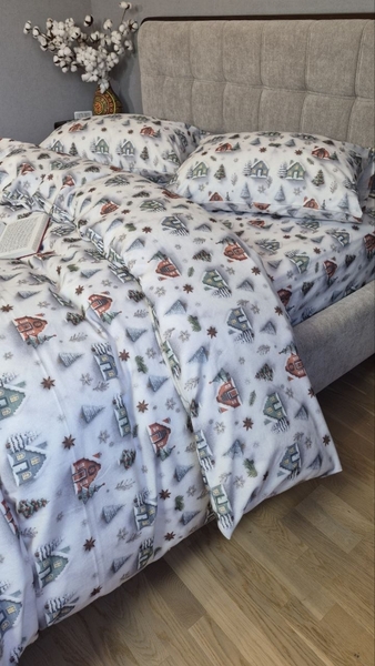 Комплект постільної білизни Новорічна Ніч Turkish Flannel 5D білий з будиночками - зображення 16