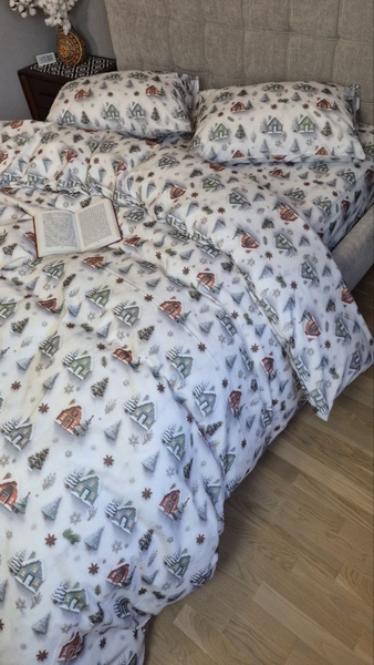 Комплект постільної білизни Новорічна Ніч Turkish Flannel 5D білий з будиночками - зображення 4