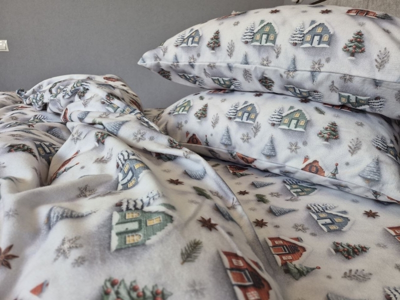 Комплект постільної білизни Новорічна Ніч Turkish Flannel 5D білий з будиночками - зображення 5