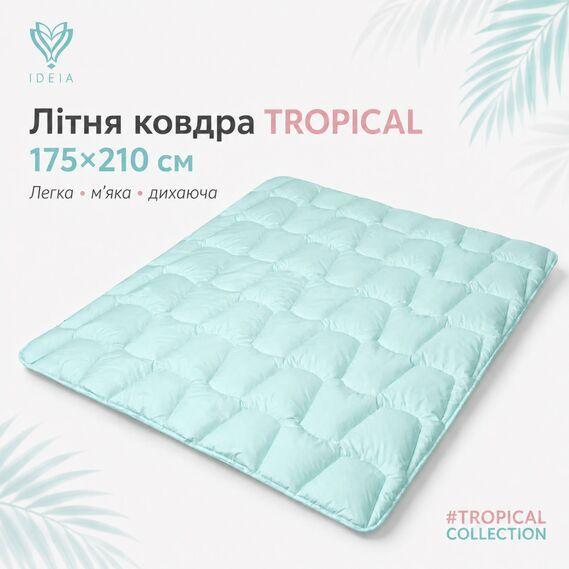 Одеяло летнее IDEIA Tropical 175x210 см (двуспальное), искусственный лебяжий пух, легкое, гипоаллергенное, голубое - изображение 2