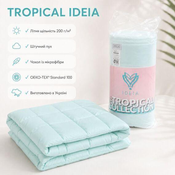 Одеяло летнее IDEIA Tropical 175x210 см (двуспальное), искусственный лебяжий пух, легкое, гипоаллергенное, голубое - изображение 4
