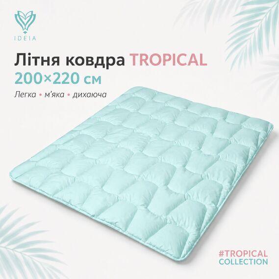 Одеяло летнее IDEIA Tropical 200x220 см (евро), искусственный лебяжий пух, легкое, гипоаллергенное, голубое - изображение 2