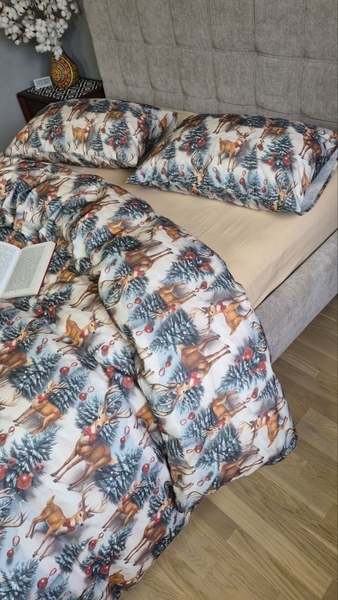 Комплект постільної білизни Олені NEWбежевий Turkish Flannel 5D зимовий принт - зображення 6