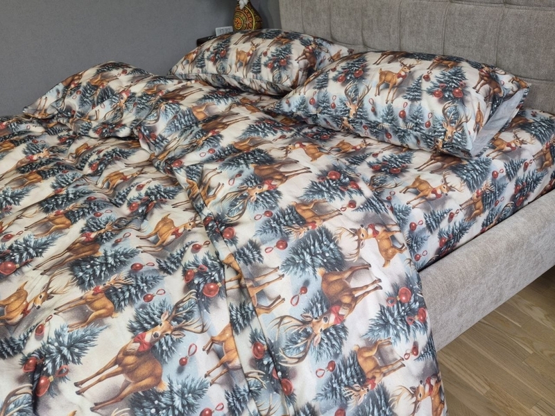 Комплект постільної білизни Олені NEW Turkish Flannel 5D зимовий принт - зображення 10