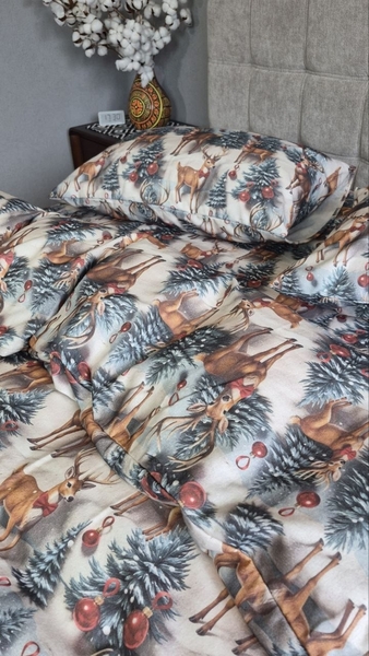 Комплект постільної білизни Олені NEW Turkish Flannel 5D зимовий принт - зображення 11