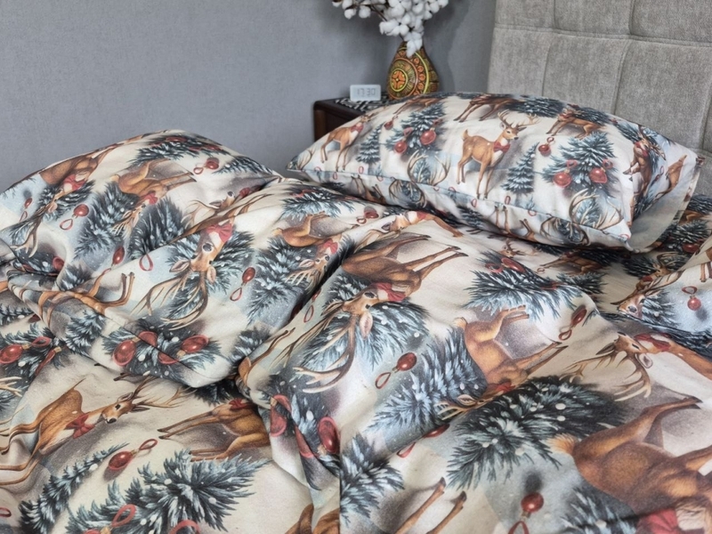 Комплект постільної білизни Олені NEW Turkish Flannel 5D зимовий принт - зображення 12