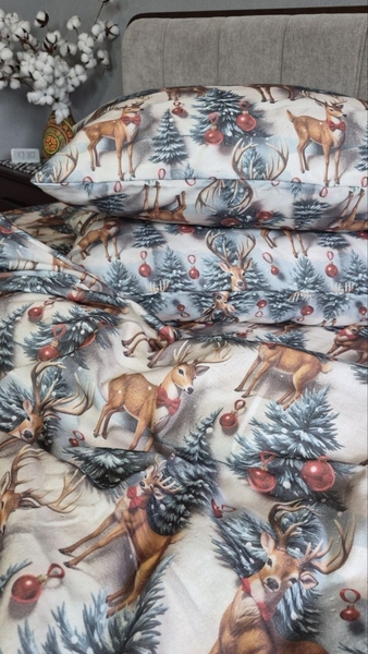 Комплект постільної білизни Олені NEW Turkish Flannel 5D зимовий принт - зображення 15