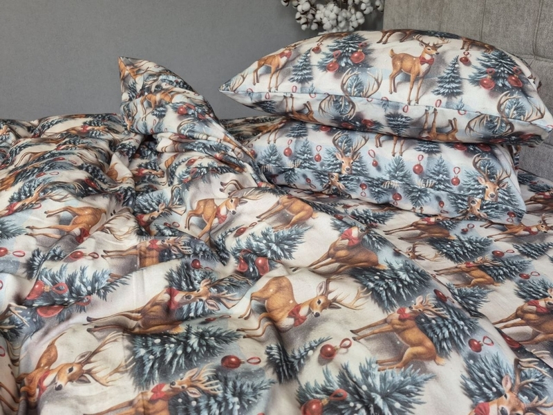 Комплект постільної білизни Олені NEW Turkish Flannel 5D зимовий принт - зображення 2