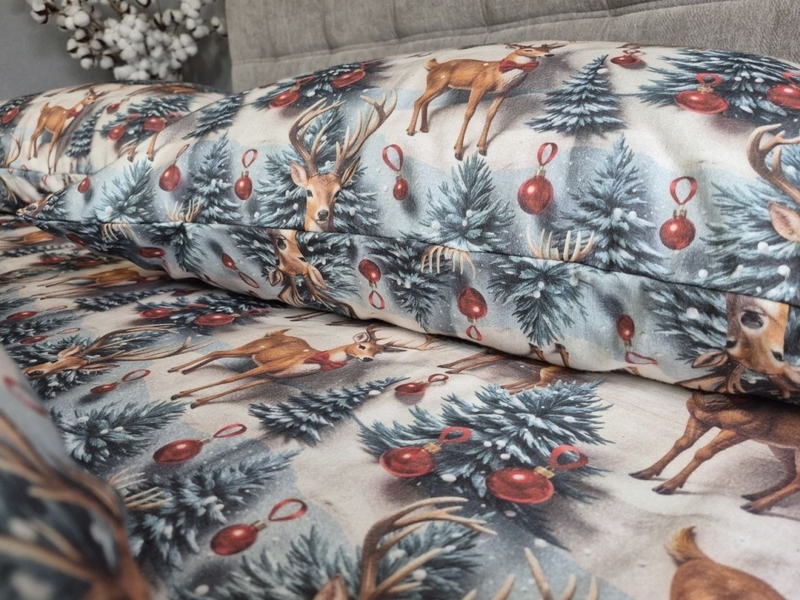 Комплект постільної білизни Олені NEW Turkish Flannel 5D зимовий принт - зображення 4