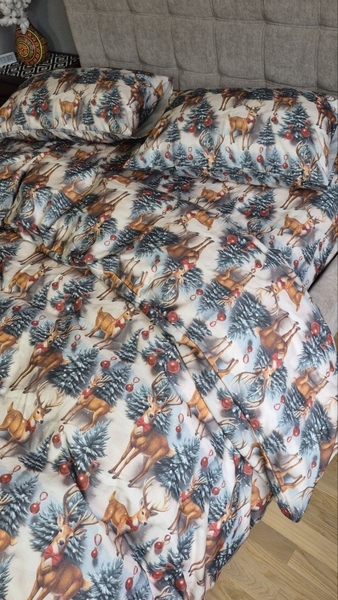 Комплект постільної білизни Олені NEW Turkish Flannel 5D зимовий принт - зображення 6