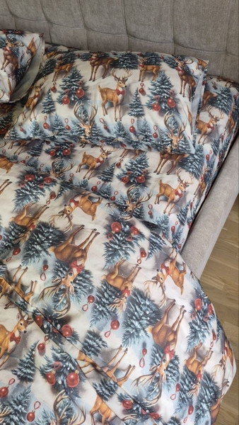 Комплект постільної білизни Олені NEW Turkish Flannel 5D зимовий принт - зображення 8