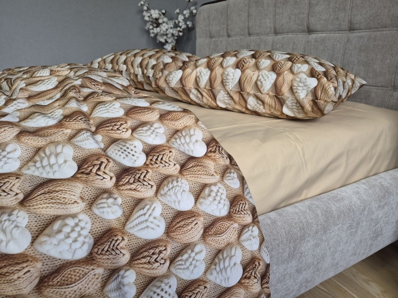 Комплект постельного белья Плетеные Сердечки Cotton 5D бежевый - изображение 15