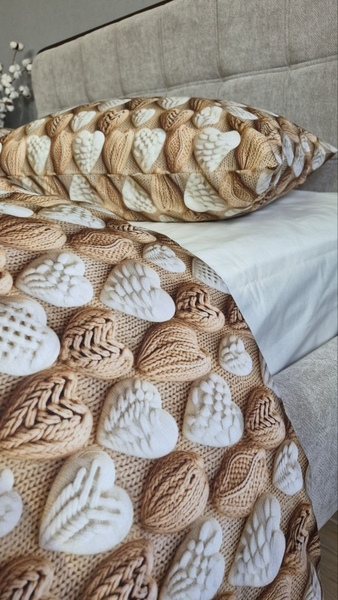 Комплект постільної білизни Плетені Сердечки Cotton 5D молочний - зображення 13
