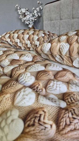 Комплект постільної білизни Плетені Сердечки Cotton 5D молочний - зображення 16