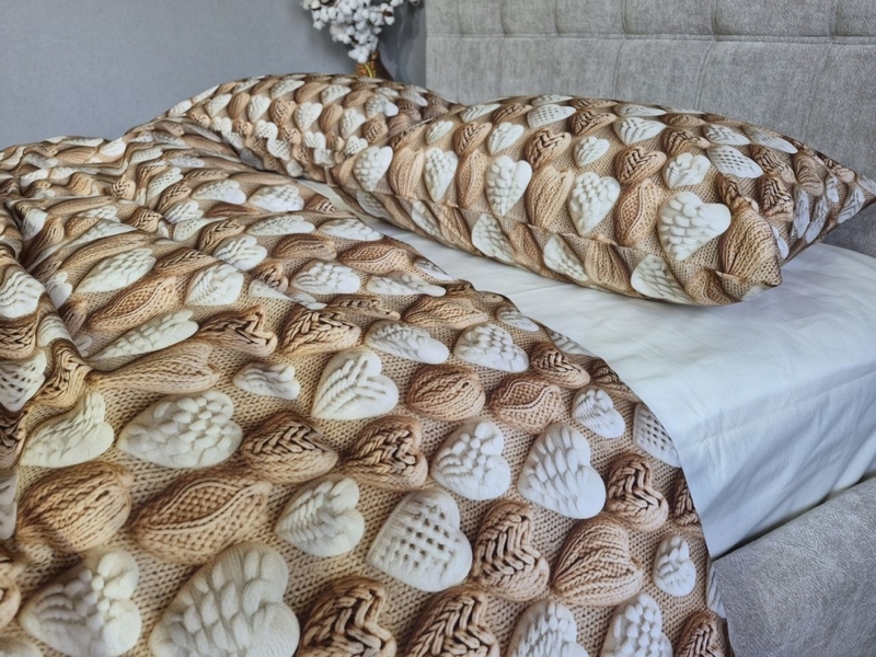 Комплект постільної білизни Плетені Сердечки Cotton 5D молочний - зображення 19