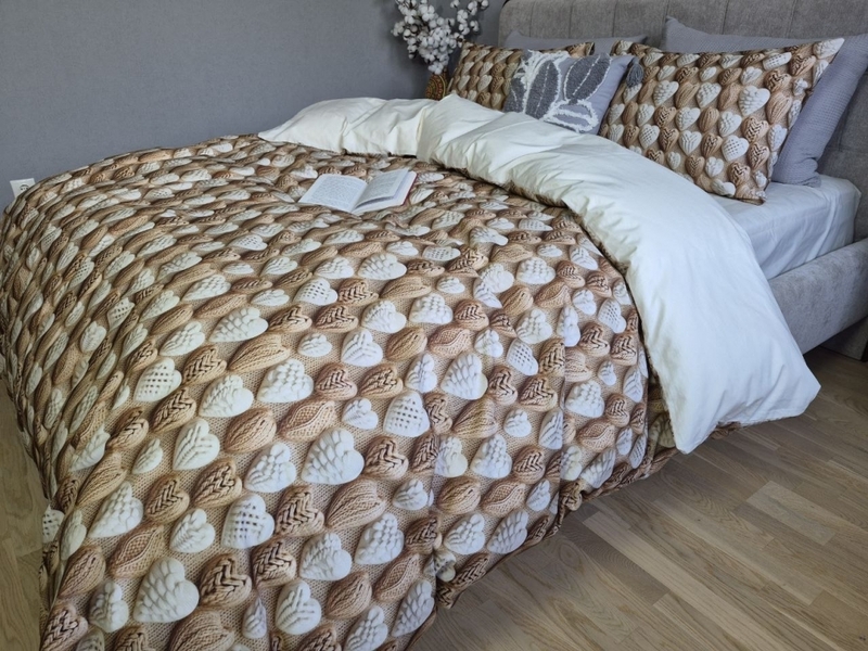 Комплект постільної білизни Плетені Сердечки Cotton 5D молочний - зображення 1