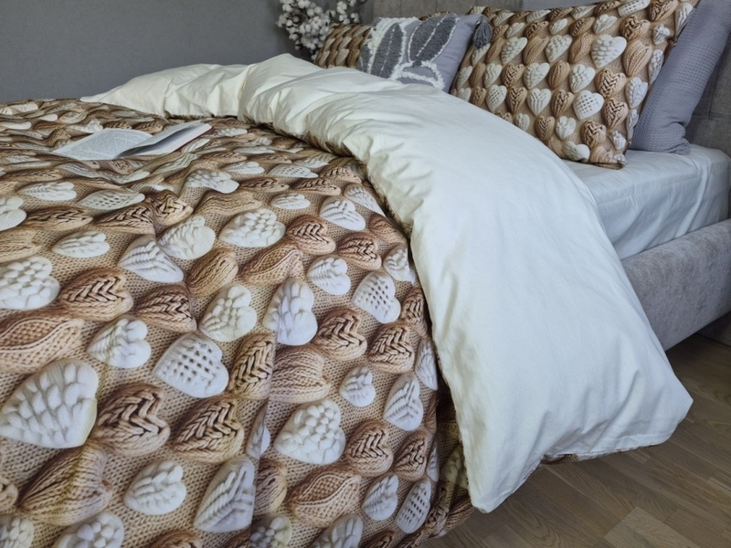 Комплект постільної білизни Плетені Сердечки Cotton 5D молочний - зображення 4