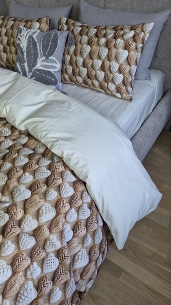 Комплект постільної білизни Плетені Сердечки Cotton 5D молочний - зображення 8