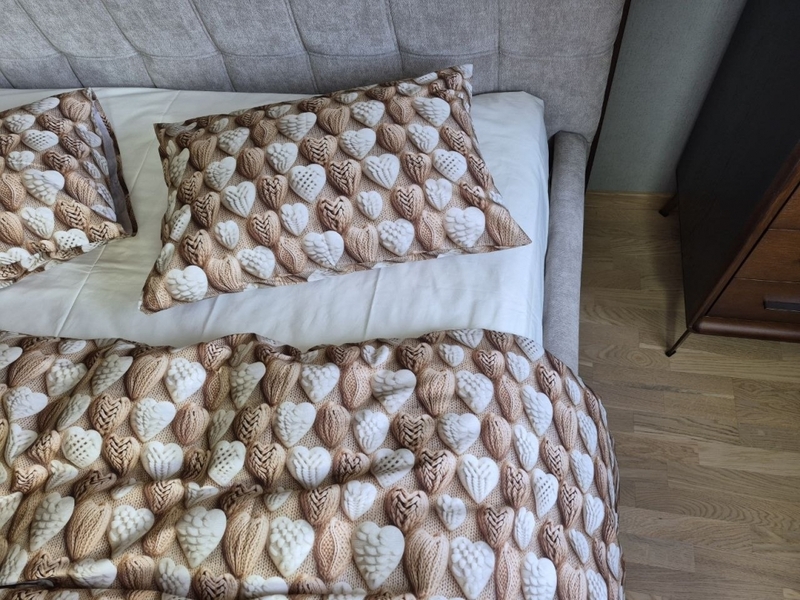 Комплект постільної білизни Плетені Сердечки Cotton 5D молочний - зображення 9