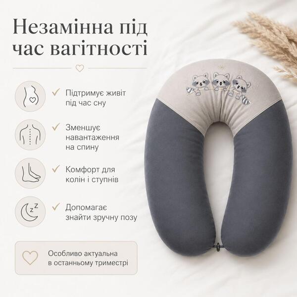Подушка для вагітних та годування 30 x 190 см, з вишивкою, сіра в горошок, ТM PAPAELLA - зображення 15