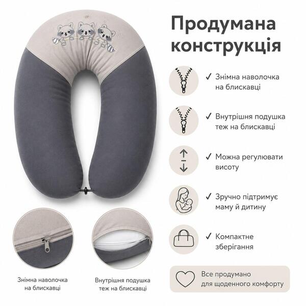 Подушка для вагітних та годування 30 x 190 см, з вишивкою, сіра в горошок, ТM PAPAELLA - зображення 19