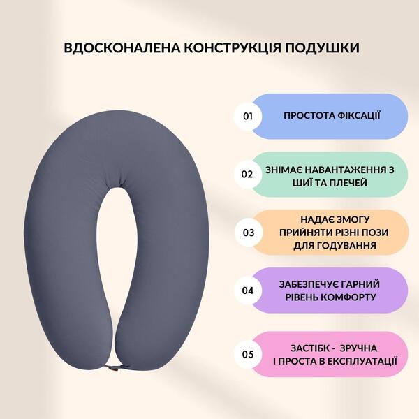 U-подібна подушка для вагітних SeiDesign 30 x 190 см, для сну та годування, бавовна, знімна наволочка, темно-сіра - зображення 7