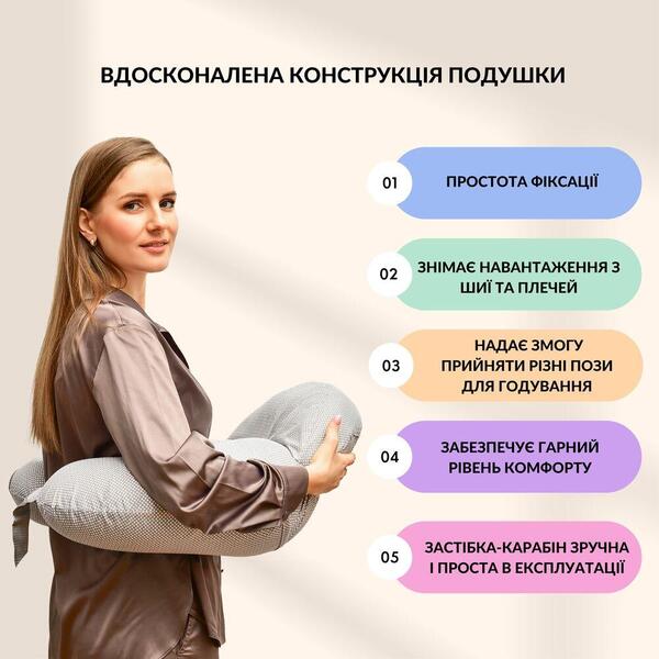 Подушка для годування диван 60 x 70 x 16 см бавовна антиалергенне волокно горошок сірий - зображення 5