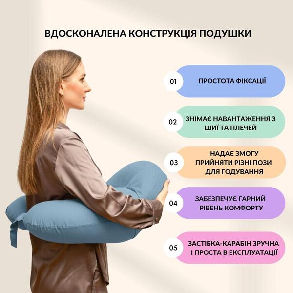 Подушка для годування диван, 60 x 70 x 16 см, для зручності мами, з блискавкою, м’ятна, ТМ Sei Design - зображення 2