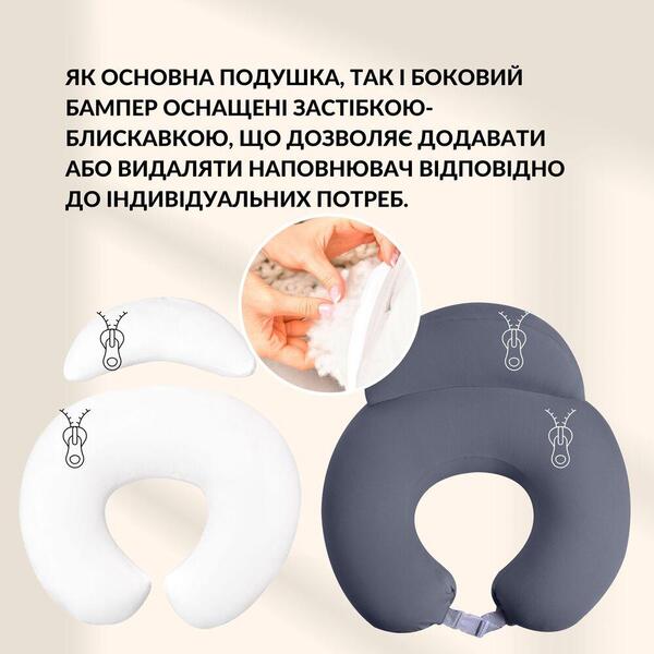 Подушка для годування IDEIA диван, антиалергенна з бавовни, 60x70x16 см, на блискавці, темно-сіра - зображення 7