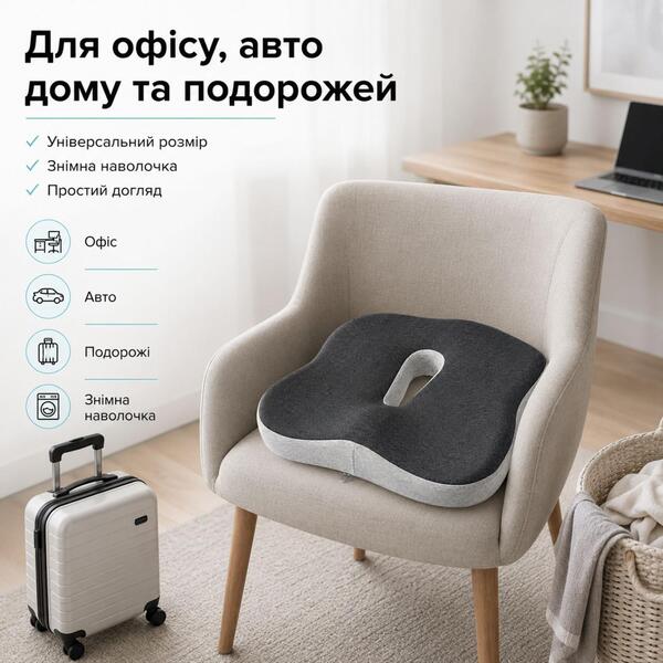 Подушка офисная ортопедическая для сидения IDEIA, 43x38x10 см, с эффектом памяти, с наволочкой - изображение 9