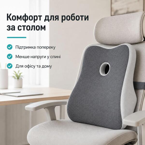 Подушка офисная ортопедическая для спины IDEIA, 44x38x12 см, с эффектом памяти, с наволочкой - изображение 3