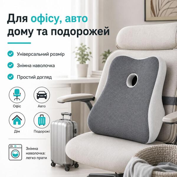 Подушка офисная ортопедическая для спины IDEIA, 44x38x12 см, с эффектом памяти, с наволочкой - изображение 9