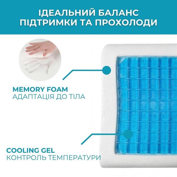 Подушка ортопедична CoolGel 60 x 40 x 11/9 см з охолоджуючим гелем та ефектом пам’яті, ТМ IDEIA - зображення 25