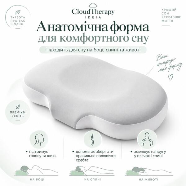 Подушка ортопедична CloudTherapy, 60 x 40 x 10 см, анатомічна з ефектом пам’яті, сіра, ТМ IDEIA - зображення 14