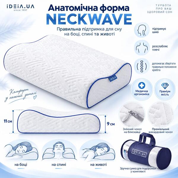 Подушка ортопедична NeckWave 60 x 40 x 11/9 см, анатомічна з ефектом пам’яті, ТМ IDEIA - зображення 21