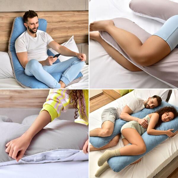 Подушка П-образная для сна и отдыха стеганная 140 x 75 x 20 см, U-shape, с наволочкой на молнии, антиалергенная - изображение 2