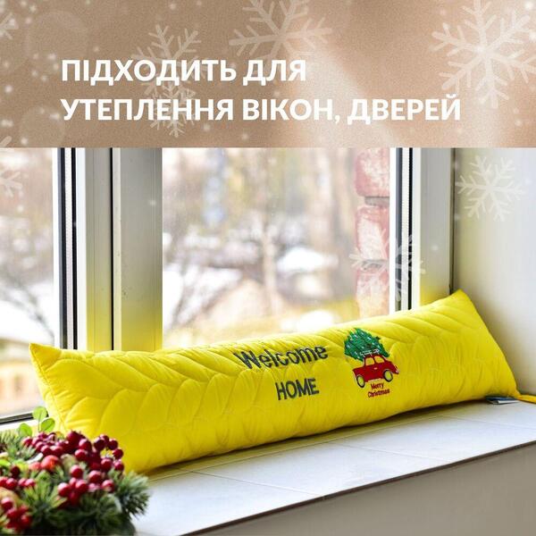 Подушка валик 15 x 90 см. декоративна, утеплювач для вікон та дверей, жовта з вишивкою, ТМ IDEIA - зображення 3