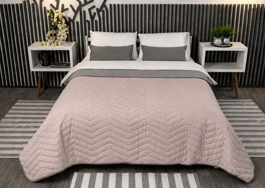 Покривало 180x210 см ArCloud ZigZag - Peach Whip+Porpoise, стьобане, двостороннє, в сумці - зображення 1