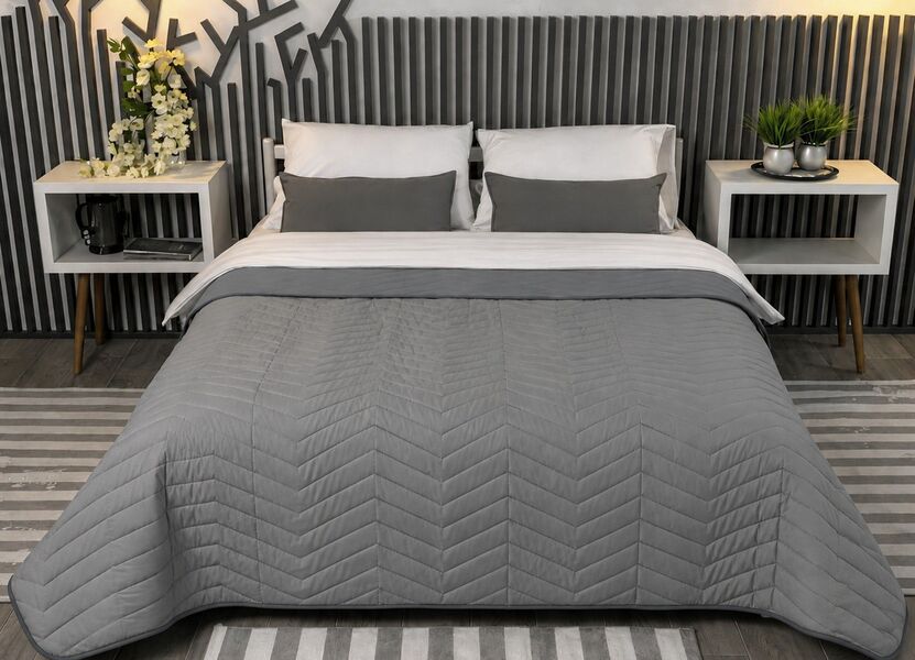 Покривало 200x220 см ArCloud ZigZag - Light grey+Gull, стьобане, двостороннє, в сумці - зображення 1