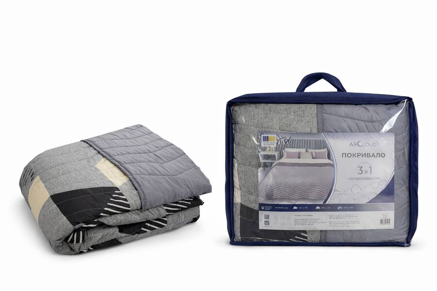 Покрывало 180x210 см ArCloud ZigZag - Light greyPrinted 8208-4, стеганое, двухстороннее, в сумке - изображение 3