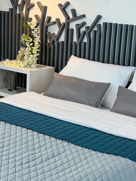 Покривало ArCloud 140 x 215 стьобане двостороннє в сумцi (Romb - Grey+Indian Teal) - зображення 8