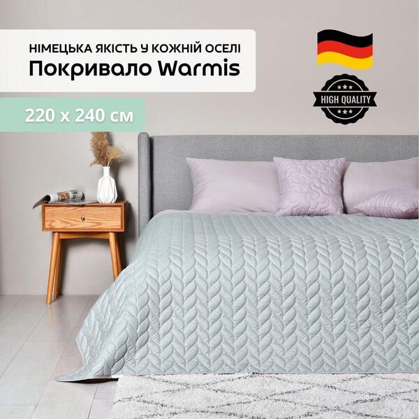 Покрывало на кровать Warmis Микрофибра 220 x 240 см. двухстороннее мятное/серое, ТМ Идея - изображение 5