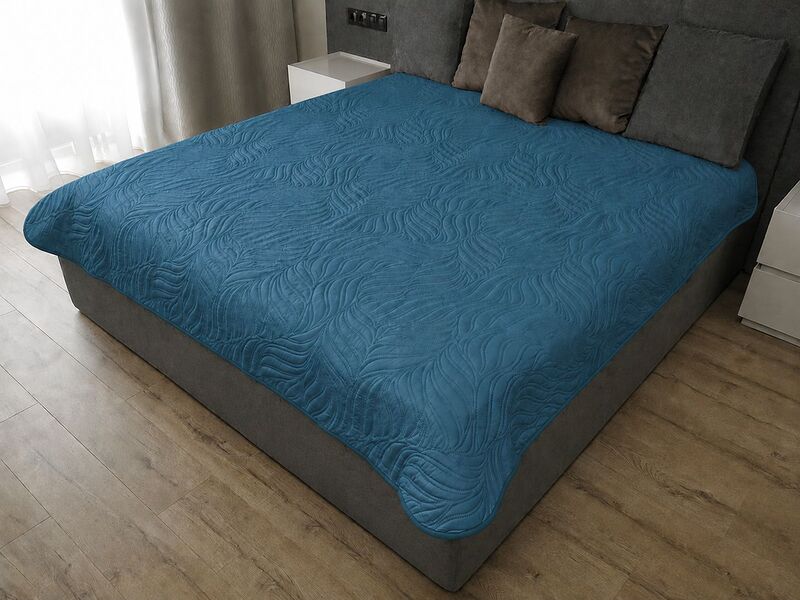 Покривало на ліжко двостороннє 215 x 240 см, листя беж/бірюза, ТМ Decorator - зображення 3