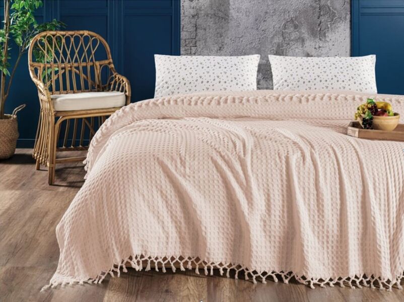 Покрывало вафельное La Rita 220x240см с бахромой (la-rita-waffle-pike-somon) - изображение 1