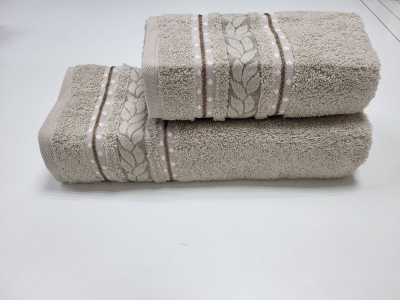 Полотенца махровые 2 шт VIP COTTON FILIZ, беж - изображение 1