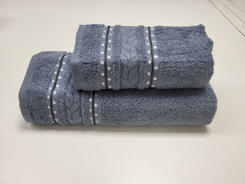 Полотенца махровые 2 шт VIP COTTON FILIZ, джинс - изображение 1