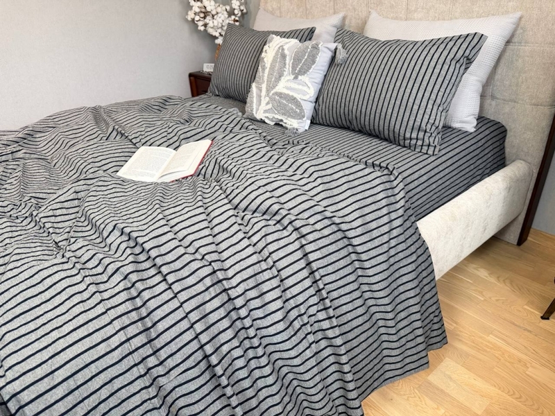 Постільна білизна Style Washed Cotton, варена бавовна, сіра в чорну смужку - зображення 13